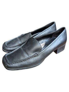 90s Passofino Black Leather Minimalist Skullycore Loafers Size 9 Square Toe